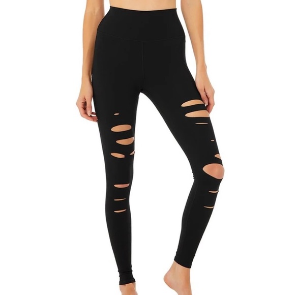 ALO Yoga Pants - Alo Yoga High Waisted Ripped Warrior Legging - Med
